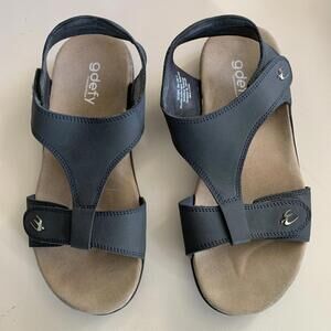 Gdefy Sandals Womem 9 Blue Flats VersoShock Orthotic Hook Loop T Strap Comfort